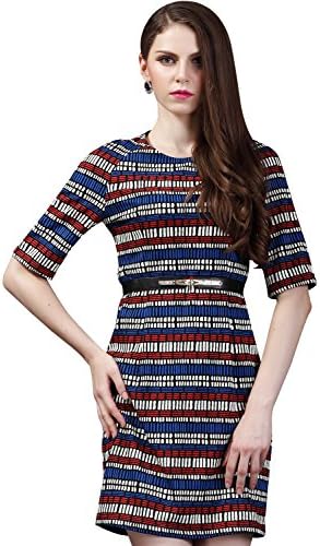 Maxchic Women's Raglan Elbow Sleeve Textured Striped Dress Q12924Y14M,Blue,Medium