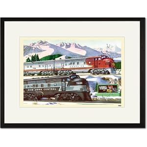 Black Framed/Matted Print 17×23, Santa Fe and New York Central Locomotives