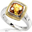Sterling Silver & 18kt Gold Plated Citrine & Diamond Ring