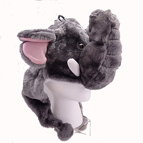 Elephant Plush Hat - Fits Kids and Adults - With Long Plush Pom Pom Ties