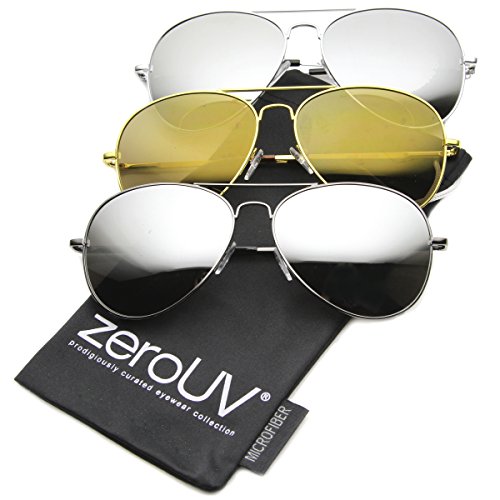 zeroUV Premium Mirrored Aviator Top Gun Sunglasses w/ Spring Loaded