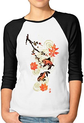 DonSir Fish Koi And Maple Leaf Women Essential Raglan T-shirt Black M