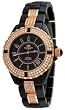 Oniss #ON8892-LRG Women's Rose Gold Trim Crystal Accented Black Ceramic Watch