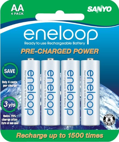 Sanyo NEW 1500 eneloop 4 Pack AA Ni-MH Pre-Charged Rechargeable Batteries