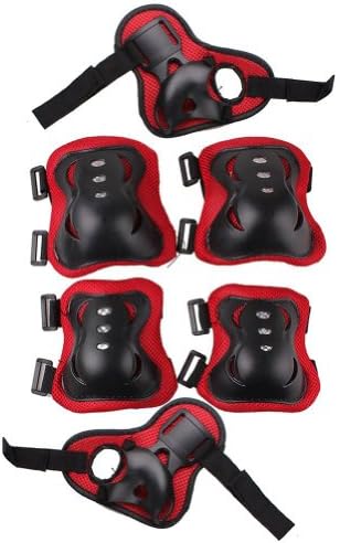 Amazing Fashion® Children Pad Set Kid's Rollerskate Blading Wrist Elbow Knee Pads Blades Guard 6 PCS Set (Black&Red checkered)