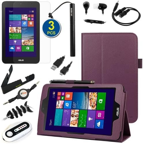 BIRUGEAR 12 Items Essential Accessories Bundle kit for Asus VivoTab Note 8 Tablet ( M80TA ) - 8.0-inch Windows 8.1 Tablet ( Purple SlimBook Leather Folio Stand Case included )