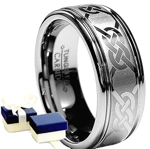 Tungsten Ring -Tungsten Carbide Laser Engraved Celtic Mens Wedding Band Ring-Size W by EIC