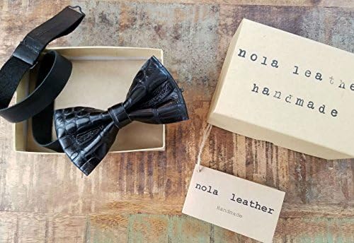 Personalized Black Gator Leather Bow Tie