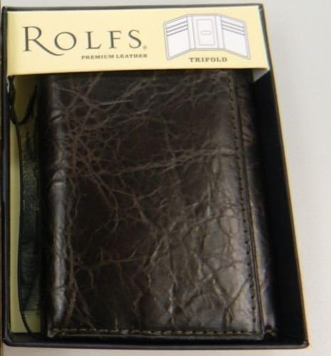 ROLFS Genuine Leather Distressed Billfold Trifold Wallet (Brown Brass)