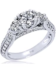 IGI Certified 2.30 Carat D Color Natural Round Good Cut Three Stone Diamond Engagement Milgrain Edged Ring 18k White Gold