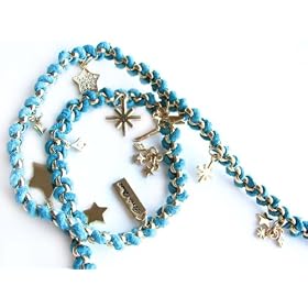 Disney Couture Tinkerbell Pixie Dust Multicharms Teal Leather And Chain Wrap Bracelet -- bejeweled...