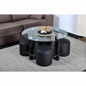 Table basse ronde + 4 poufs noirs HOME