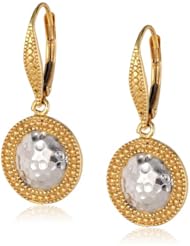Goldtone Finish and Sterling Silver Hammered Round Leverback Earrings