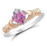 Sterling Silver Two Tone Rose Gold Pink Heart CZ Claddagh Ring Sizes 4 to 9