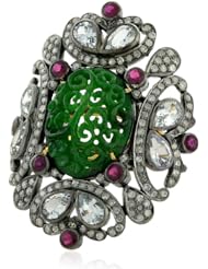 Diamond Pave 10.1ct Gemstone Carved Cocktail Ring 18kt Gold & Silver Antique Jewelry