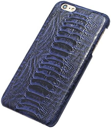 iRMTEK Ostrich Design Genuine Cowhide Leather Slim Fit Case for iPhone 6 / 6S 4.7 inch With Tempered Glass Screen Protector (Blue)