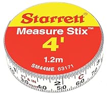 Starrett Measure Stix SM44ME Steel White Measure Tape with Adhesive Backing, English/Metric Graduation Style, Left To Right Reading, 4' (1.2m) Length, 0.5