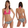 Brasil Neckholder Bikini Pink Schwarz Wei� Zebra