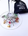 Flowers & Insects Wine Glass Charms, Set of 7 (Tags/Markers), Hand Painted w/ Sateen Storage Bag