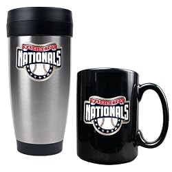 Washington Nationals MLB Stainless Steel Travel Tumbler & Black Ceramic Mug Set - Primary Logo by Great American Products