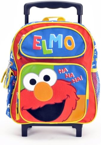 July 4th Combo - Sesame Street Elmo Haha Elmo's World Toddler Rolling Backpack and Mickey Mouse 200 Piece Stickers Set, Backpack Size 12"