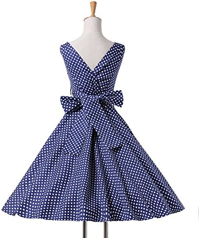 Womens 50s 60s Polka Dots Vintage Party Dress Navy Blue(M)