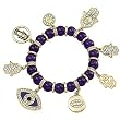 Gold Plated Purple Hamsa Charm Stretch Bracelet Fashion Jewelry