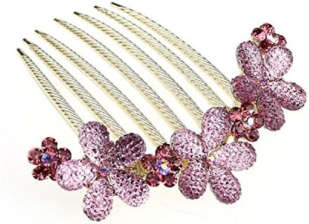 Doinshop Fashion Noble Rhinestone Alloy Crystal Flower Hairpin Hair Comb Jewelry (red)