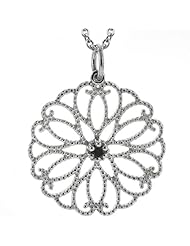 Round Black Diamond 925 Sterling Silver Pendant With 18" Silver Chain