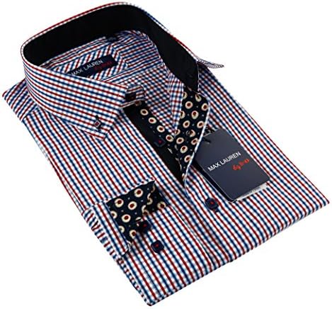 Max Lauren Mens Blue and Red Dress Shirt
