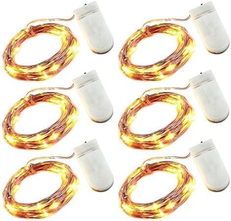 ILLUNITE Pack of 6 Fairy Starry LEDs 20 Moon Lights on Extra Thin Copper Wire - 2CR2032 Batteries Required and Included - 6.6 Ft for DIY Christmas and Outdoor &amp; Indoor Decorations (Warm White)