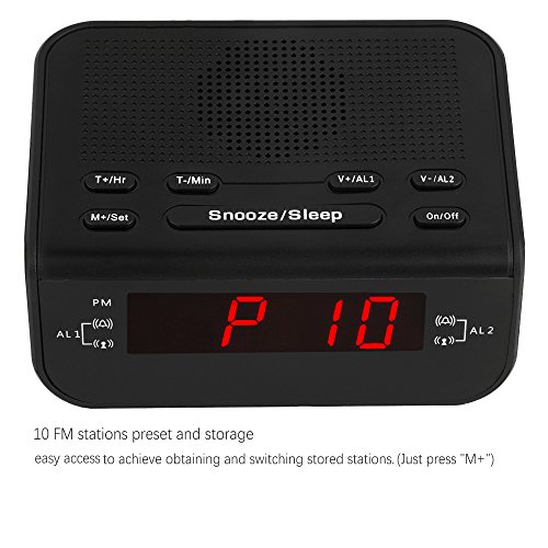 Peakeep Compact Digital FM Alarm Clock Radio with Dual Alarm, Snooze