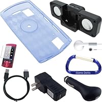 Premium Combo Bundle Kit: Blue Silicone Skin Case Cover, USB Cable, USB Car Charger, USB Wall / Travel Charger, Screen Protector, Earphones, Cube Speaker Dock, and Free Carabiner Key Chain for the Sony Walkman S Series MP3 Player
