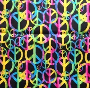 1/2 Yard - Retro Style Rainbow Peace Signs on Black Fabric (Great for Quilting, Sewing, Craft Projects, Curtains, Pillows, Etc.) 1/2 Yard x 44"