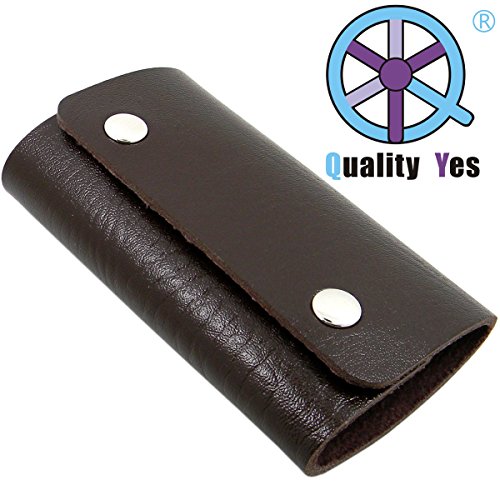 QY Soft Premium PU Leather Portable 6 Clips Key Case Wallet Style Key Holder Wallet Keychain Holder Bag Unisex - Classy Dark Brown
