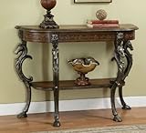 IMAGE OF Powell Masterpiece Floral Demilune Console Table with Horse head and Hoofed-foot Cast Legs and Display Shelf