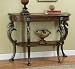 Powell Masterpiece Floral Demilune Console Table with Horse head and Hoofed-foot Cast Legs and Display Shelf