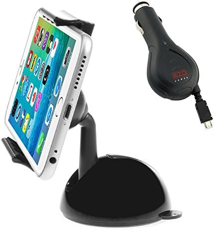iKross 2-in-1 Universal Windshield Dashboard Car Mount Holder w/ Retractable Car Charger for Samsung Galaxy Grand Prime, Galaxy S6 active/ S6 Edge/ S6, Galaxy Mega 2, Galaxy Note Edge/ 5 4 and more