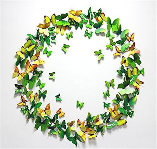 24pcs Green&yellow 3d Butterfly Stickers, Wall Stickers Crafts Butterflies, Wall Decoration, Fridge Magnet