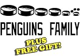 8.5" x 3.5" Penguins Hockey Family Vinyl Sticker Decal [Die-cut, White] + with Free Hockey Pencil