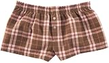 Brown and Light Pink Plaid Check Flannel Cotton Girl Boxers Mini Itty Bitty Shorts 1 Inseam, Covered elastic waist, 100% cotton,