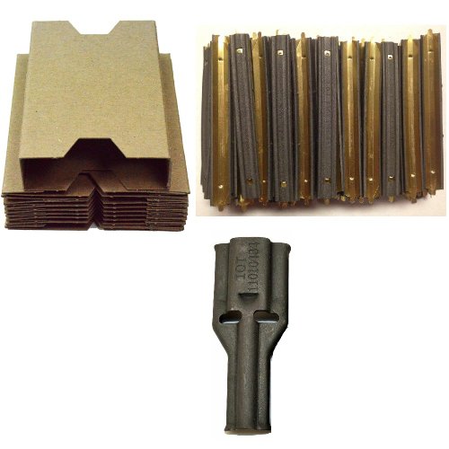 Ultimate Arms Gear 25 Pack of .223 5.56mm Stripper Clips Cardboard Box Inserts Holds 3 Clip Style of 10 RD Rounds Strips Sits in Pockets Bandoleers Bandoilers Vests Carriers Pouches + USGI Set of 75 Pack .223 5.56mm 10 RD Round Military Mil-Spec Reusable Easy Reload Stripper Clips with Brass Insert Lining + 1 USGI Charger Mag Loader Spoon Military Mil-Spec Guide - Brand New Made In The USA Factory