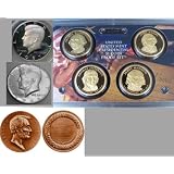 7 Presidential Coins Collection-5 Proof Coins-1 Silver Kennedy, and a Bronze Abraham Lincoln Medal