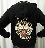 Womens Tiger Tattoo Print Zip up Hoodie