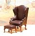 Dollhouse Miniature Brown Leather Wing Chair and Footstool Image