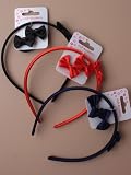 Hair Accessories - Girls Narrow Pretty Satin Alice Band with Two Satin Fabric Elastic Bow Ponytails. Available in navy blue, black, red, purple, pink and green.