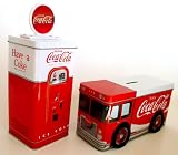 Double Gift Pack Of Coca-Cola Classic Licensed Coke Soda Retro Themed Metal Tin Toy Truck & Gas Pump Bank