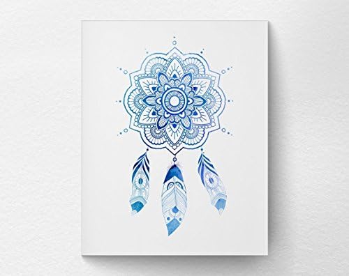 Mandala Feather Dreamcatcher Wall Art Print Poster Decor, Boho Bohemian Art Print