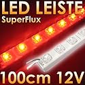 SuperFlux LED Leiste 100cm 12V DC ROT - IP65! - 60 MEGA helle LEDs - vergossen im weißen Kunststoffprofil - IDEAL für indirekte Beleuchtung - SUPER HELL