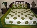 3p Set New Designer Bedspreads White Green Block Print Cotton Bedding Tapes ....